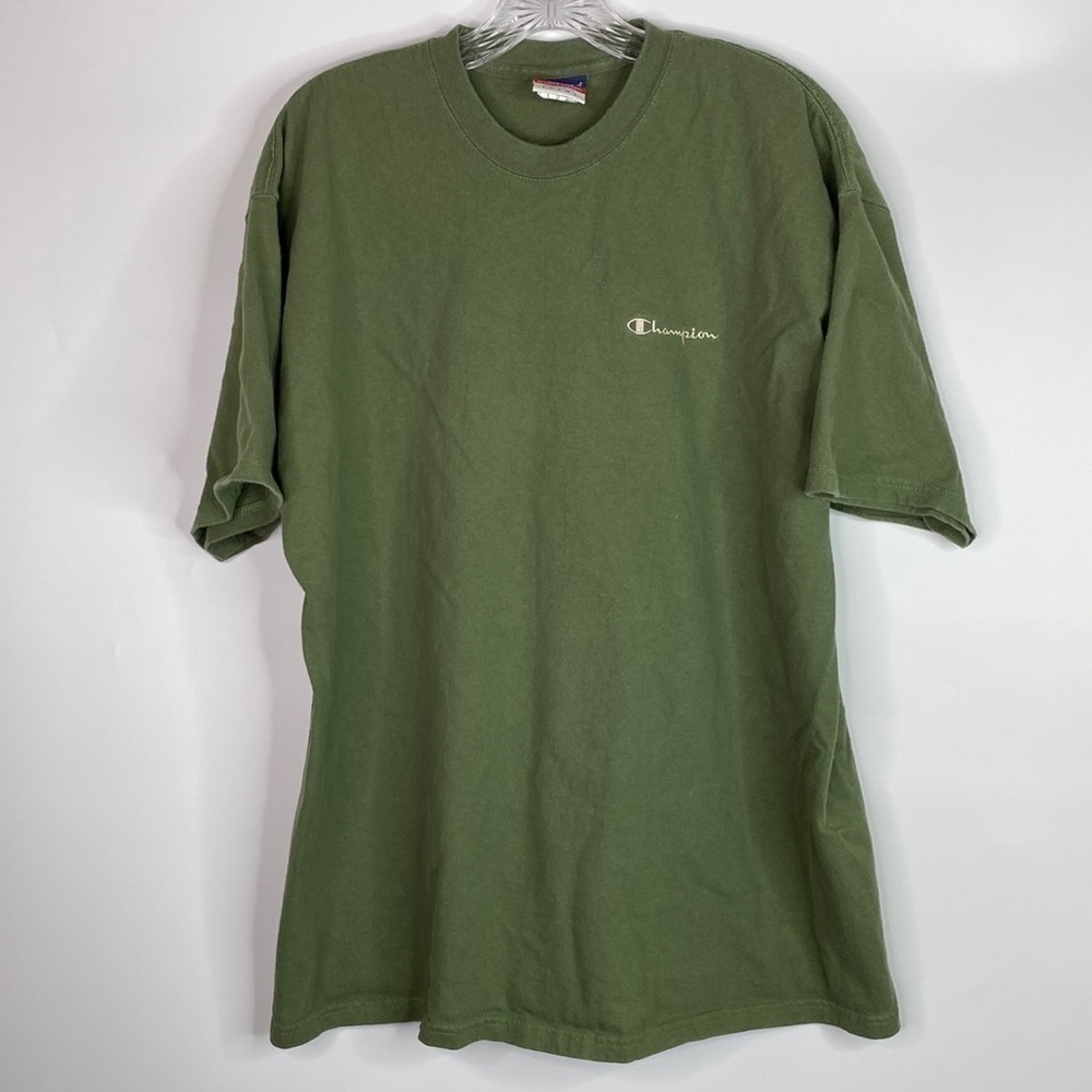 Vintage Champion White Embro Logo Green Short Sleeve Shirt Size Large